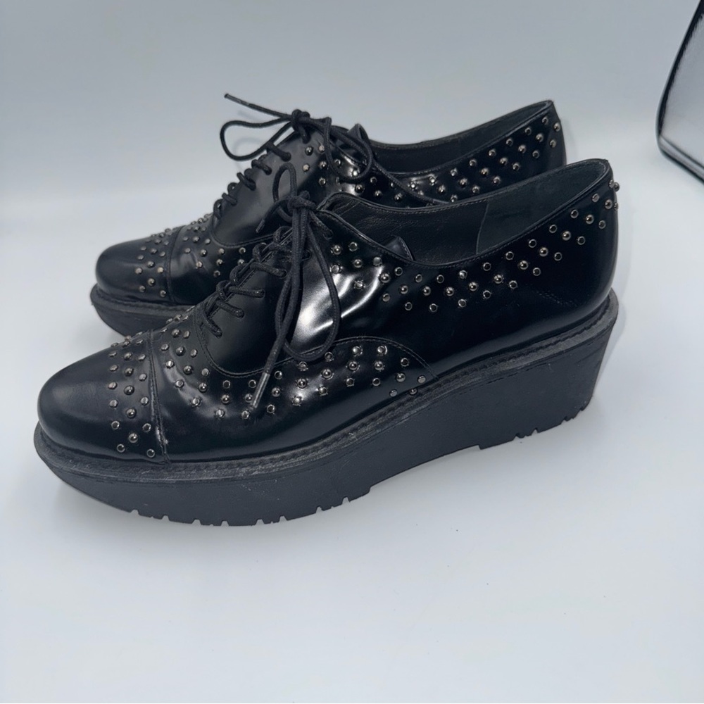Stuart Weitzman Black Studded Platform Loafers - Picture 4 of 7